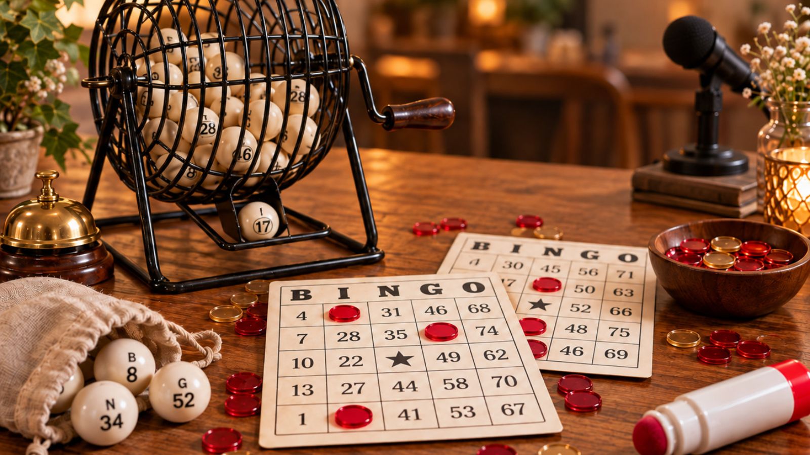 Bingo Zubehör für den Spieleabend – Trommel, Karten, Chips & Dauber