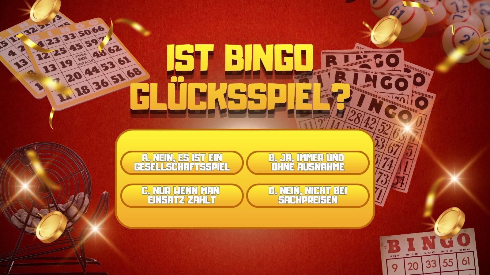 Vier Fragen in einem Pop Up ob Bingo Glücksspiel ist