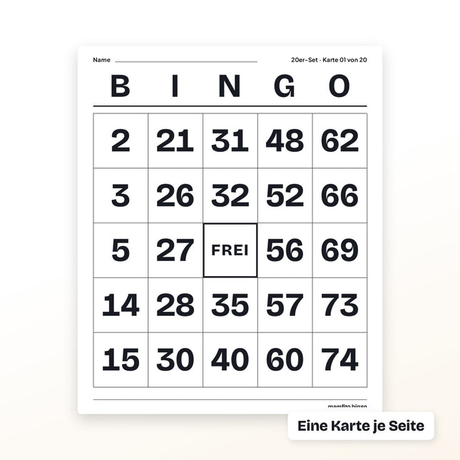 Bingo Karten für Senioren in Großdruck, 1 bis 75, zum Ausdrucken (PDF)