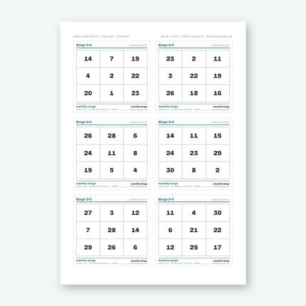 Bingo Karten 3×3 mit Zahlen 1 bis 30 zum Ausdrucken (PDF)