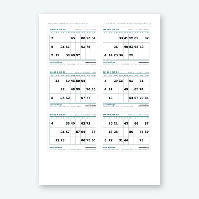 Bingo Karten 1 bis 90 zum Ausdrucken (PDF)