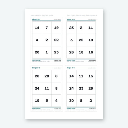 Bingo Karten 3×3 mit Zahlen 1 bis 30 zum Ausdrucken (PDF)