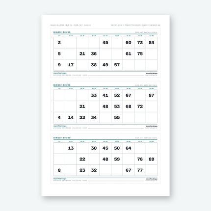Bingo Karten 1 bis 90 zum Ausdrucken (PDF)