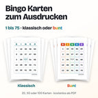 20 Bingo Karten / Kompakt 4 Karten je Seite / Klassisch