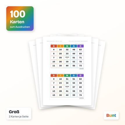 Bingo Karten 1 bis 75 zum Ausdrucken (PDF)