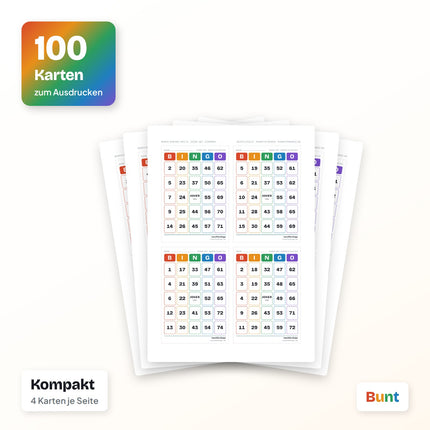 Bingo Karten 1 bis 75 zum Ausdrucken (PDF)