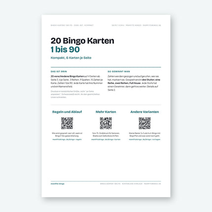 Bingo Karten 1 bis 90 zum Ausdrucken (PDF)