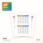 20 Bingo Karten / Groß 2 Karten je Seite / Bunt