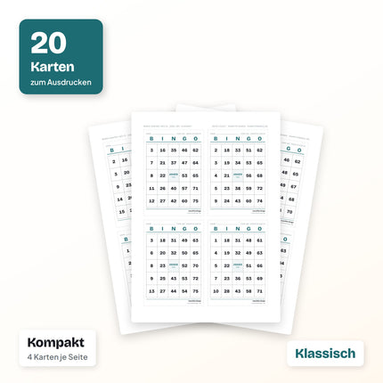 Bingo Karten 1 bis 75 zum Ausdrucken (PDF)