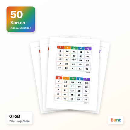 Bingo Karten 1 bis 75 zum Ausdrucken (PDF)