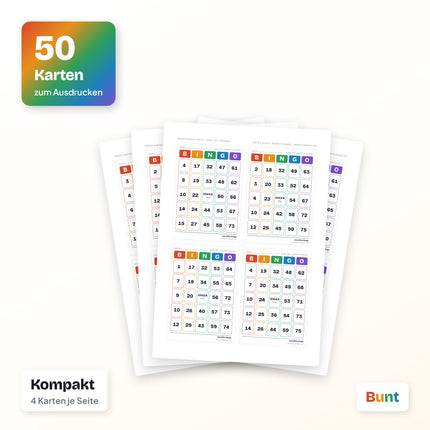 Bingo Karten 1 bis 75 zum Ausdrucken (PDF)